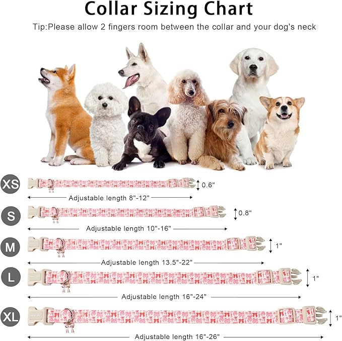 ARING PET Girl Dog Collar, Cute Spring Summer Pink Bow Puppy Pet Collars Necklace for Small Medium Large Female Dogs-S