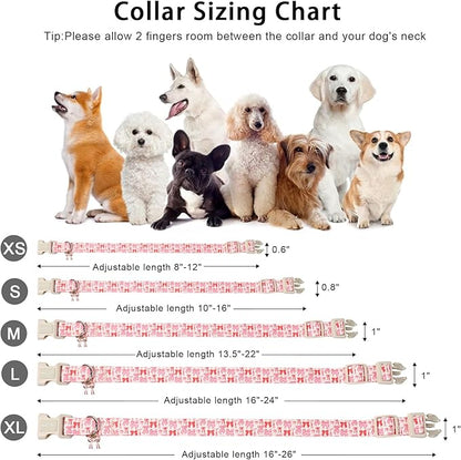 ARING PET Girl Dog Collar, Cute Spring Summer Pink Bow Puppy Pet Collars Necklace for Small Medium Large Female Dogs-S