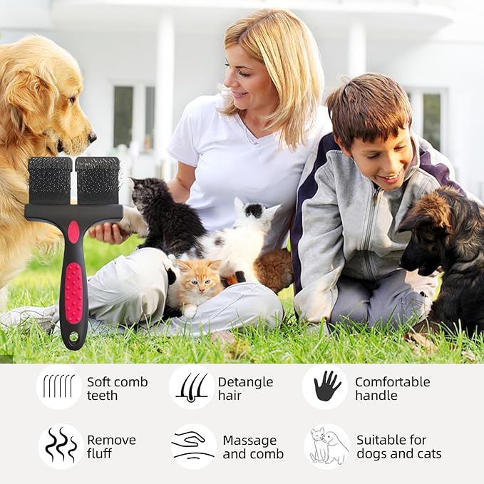 Double-Sided Slicker Brush for Dogs Flexible Soft-Tip Dog Brush Professional Pet Grooming Brush for Dogs,Poodles,Doodles,Golden,Labradoodles Remove Loose Hair/Undercoat/Tangles