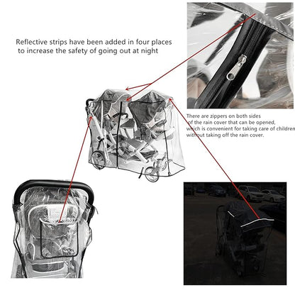 Double Stroller Rain Cover,Rain Cover for Double Tandem Stroller,Big Size Universal Rain and Wind Cover