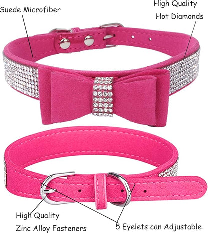 Bling Dog Collar for Small Medium Large Dogs, Crown Rhinestone Dog Collars for Girl and boy Dog, Diamond Puppy Collars, Adjustable Leather Suede SOFE Cat Collar (L(15"-18.1"/38CM-46CM), Rose Red3)