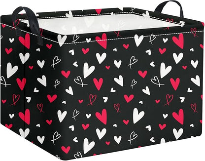 CLOCOR Rectangular Gift Basket,Collapsible Fabric Storage Container,Waterproof Storage Bin with Handles(White Heart)