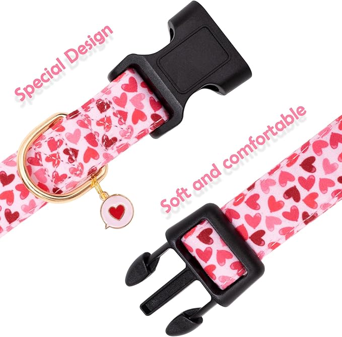 Faygarsle Valentine's Day Dog Collar - Cute Loving Heart Printed for Small Medium Large Dogs - Pink Cotton Collar for Girl and Boy Dogs L