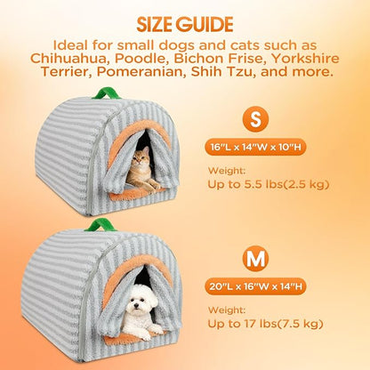 Dog House Indoor for Small Dogs, 2-in-1 Enclosed Dog Bed with Cover Cave & Curtain, Dog Tent with Plush Washable Cushion, Inside Dog House for Pets Under 17 lbs(Grey, Medium)