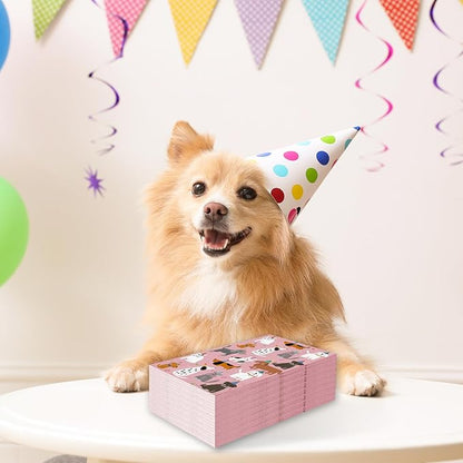 JarThenaAMCS 100Pcs Dog Guest Napkins Pink Disposable Napkins Cute Puppy Dinner Paper Hand Towels for Pet Animal Party Table Bathroom Decor