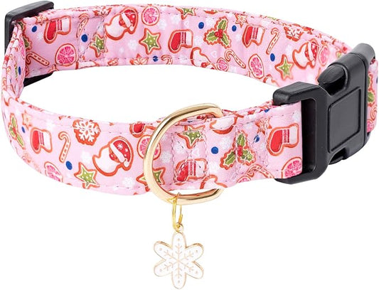 Faygarsle Pink Dog Collar With Christmas Design Pattern for Small Medium Large Dogs - Cute Stylish Girl Boy Christmas Collar S