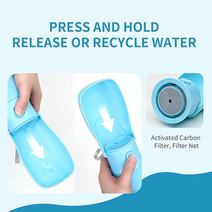 Dog Water Bottle, Travel Puppy Water Bowl, Leak Proof Portable Puppy Water Dispenser, Foldable Dog Water Bottle for for Pets Outdoor Walking, Hiking, Travel, Food Grade Plastic - 10oz Blue