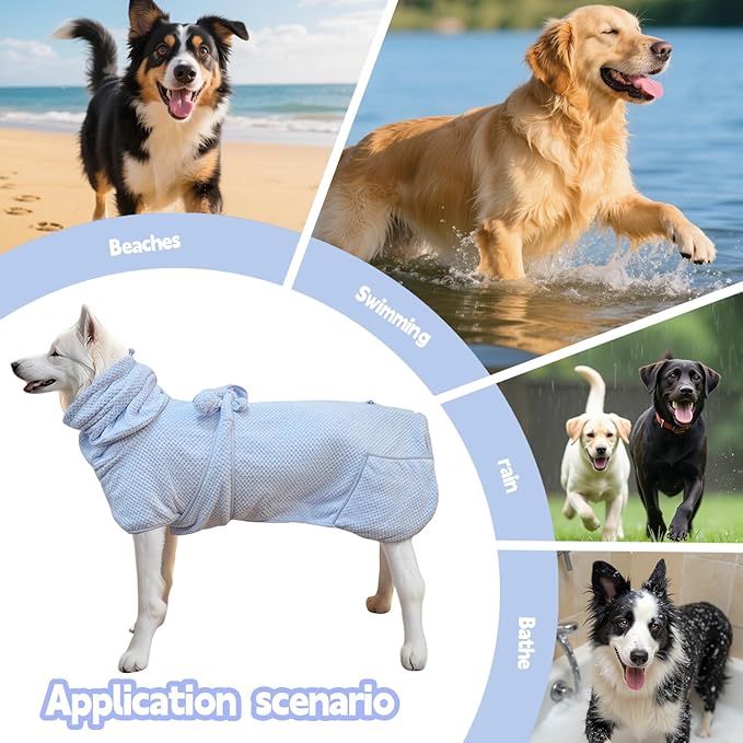 Super Absorbent Dog Bathrobe Pineapple Soft Fast Drying Dogs Towel Robe Adjustable Drying Coat for After Bath with Hood (Pineapple Blue, XX-Large)