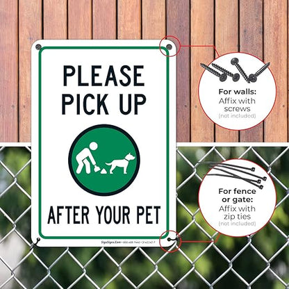 Clean Up After Your Dog Sign, Please Pick Up After Your Pet Sign, 10x7 Inches, Rust Free .040 Aluminum, Fade Resistant, Made in USA