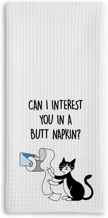Cat Hand Towel, Funny Bathroom Kitchen Towels, Waffle Weave Microfiber Dish Cloth, Gift for Cat Lovers, Cute Kitty Tea Towel for Home