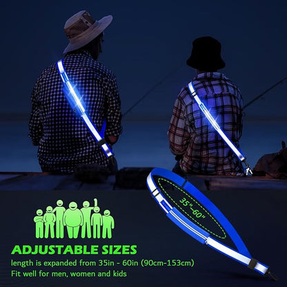 Reflective Sash Gear for Walking at Night,LED Reflective Belt Safety Lights,Lights for Night Dog Walking,High Visibility Type-C Rechargeable with Phone Holder for Men Women
