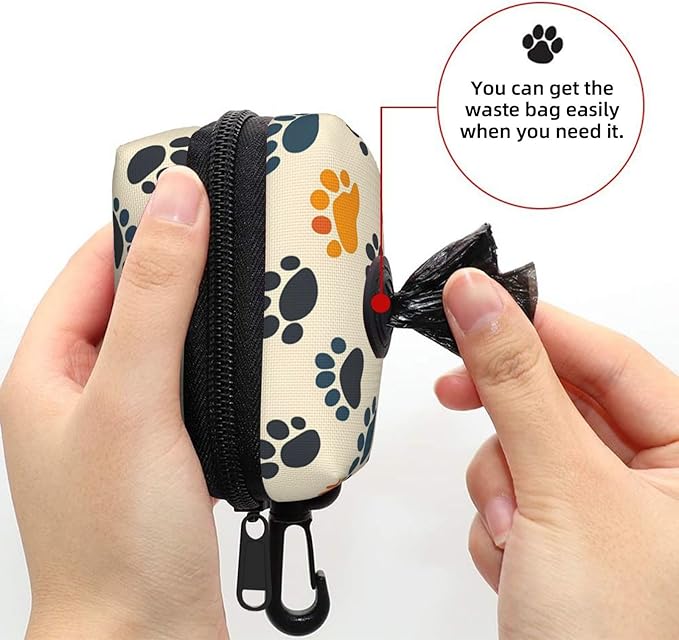 Dog Poop Bag Holder for Leashes - Lightweight Pet Waste Bags Dispenser Doggy Zippered Pouch for Puppy Walking Accessories(Dogs Paw)