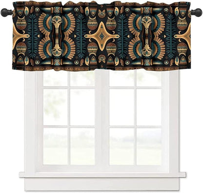 Vintage Ancient Egypt Valance Curtains, Retro Ethnic Old Egyptian Floral Geometric Print Mysterious Traditional Egypt Culture Window Valance Curtain for Farmhouse Bedroom Living Room Kitchen 54x18inch