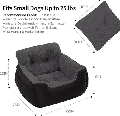 Dog Car Seat for Small Dogs,Washable Pet Booster Seats for Car with Clip-On Safty Leash, Reversible Puppy Carseat with Storage Pockets, Travel Carrier Bed for Dogs Under 25 lbs, Dark Grey