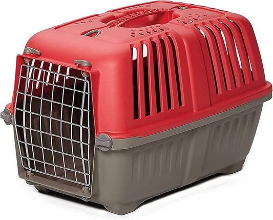 MidWest Homes for Pets Spree Travel Carrier – Hard-Sided Dog & Cat Carrier, Small Pet Travel Crate with Handle, Ventilated Design, Easy Assembly, 22-Inch, Red