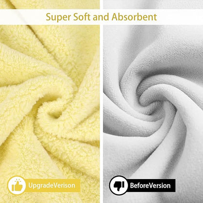 Pet Bathrobe Towel Dog Cat Drying Coat Super Absorbent Cute Dogs Bath Towel Hooded Robe Adjustable Collar & Belly Strap for XSmall to XLarge Pets (Yellow, Large)