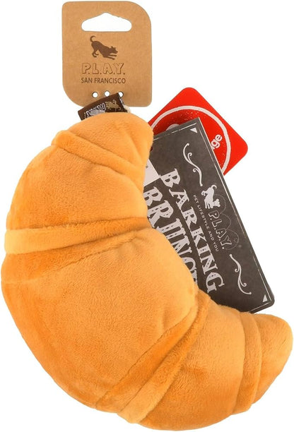 P.L.A.Y. Cute Plush Dog Toys - Brunch Food Themed Durable Squeaker Chew Toy, Great for Puppies & Small, Medium, Large Dogs - Machine Washable, Recycled Materials (Pup's Pastry Croissant, X-Small)