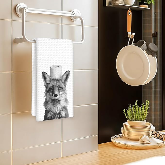 Funny Fox Hand Towels Set of 2, Fox Decor for Home Bathroom, Funny Forest Animal Brush Teeth Hand Towels for Washroom Restroom, Foxes Gifts for Kids, Cabin Foxes Kids Bathroom Decor, 16x24In