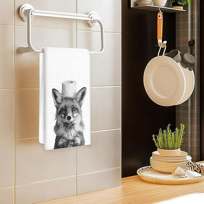 Funny Fox Hand Towels Set of 2, Fox Decor for Home Bathroom, Funny Forest Animal Brush Teeth Hand Towels for Washroom Restroom, Foxes Gifts for Kids, Cabin Foxes Kids Bathroom Decor, 16x24In