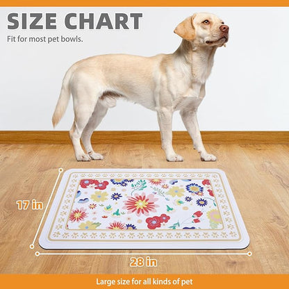 KOOLTAIL Dog Food Mat, Absorbent Pet Feeding Mat for Food and Water Bowls, Placement Pad for Floors with Waterproof Rubber Backing, Quick Dry Water Dispenser Mat for Dogs Puppy Cats, Flower, 17"x28"