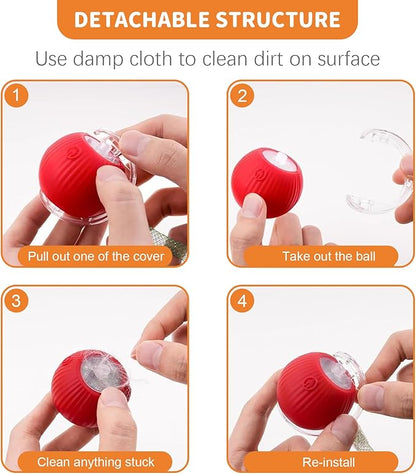 Interactive Cat Toys for Indoor Cats Smart Automatic Ball Rolling for Bored Kitten Pet Upgraded Speedy Moving Chase Dogs Toy Valentine's Day Gift Red