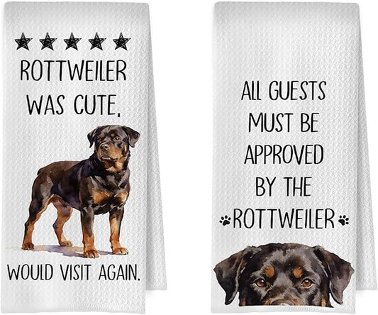 Rottweiler Gifts Kitchen Towels - Funny Rottweiler Decorative Waffle Dish Towels, Dog Mom Gifts Hand Towel for Kitchen Decor, Dog Lover Tea Towel for Women, 16x24 Inch Set of 2