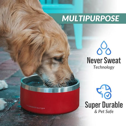 Coldest Dog Bowl - Anti Rust Metal, Non Slip, 3 Layers Insulated Stainless Steel Dog Bowls - Spill Proof & Heavy Duty - Water Bowl for Dogs, Cats & Pets, Dish Washer Safe (100 oz, Cotton Candy Pink)
