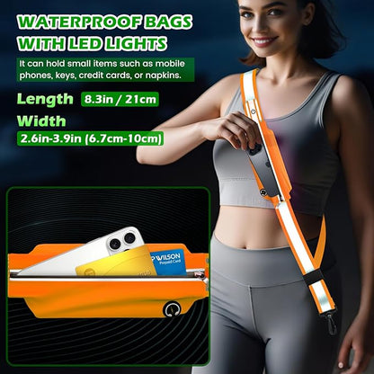 LED Reflective Belt Sash, Rechargeable LED Light Night Safety Walking Gear, High Visibility Adjustable Reflective Gear for Runners Walkers Cyclists at Night (Orange)
