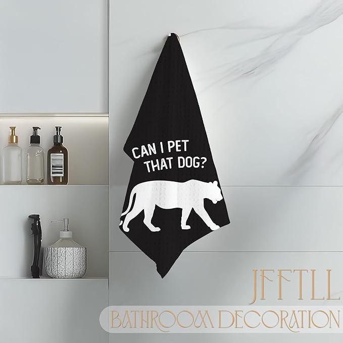 Funny Leopard Kitchen Towels, Cheetah Leopard Gifts, Animal Lover Gifts Dish Tea Towels for Kitchen Decor, Can I Pet That Dog Decorative Hand Towel for Bathroom, 16x24 Inch