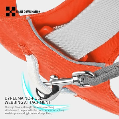 Lightweight Dog Harness, Large to Very Large Breeds, Adjustable Fit.Pet Harness with Pocket, Dog Training Harness for Outdoor Walking Running, Hiking (Orange, M)