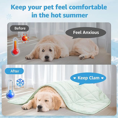 PICK FOR LIFE Cooling Blanket for Dogs, 0.4 Q-MAX Pets Cooling Comforter Throw for Bed Cover, Summer Blanket for Large Dogs Washable, Soft Lightweight Cold Mats for Pet Hot Weather (30"×40"/Green)