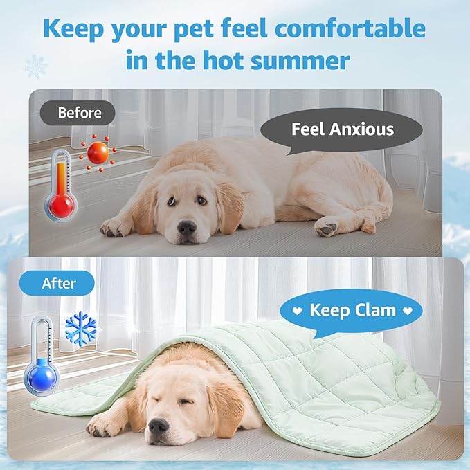 PICK FOR LIFE Cooling Blanket for Dogs, 0.4 Q-MAX Pets Cooling Comforter for Bed Cover, Summer Blanket for Large Dogs Washable, Soft Lightweight Cold Mats for Pet Hot Weather Sleeping (48"×62"/Green)