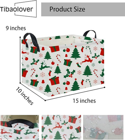 Rectangular Christmas Basket Tree Cute Christmas Gift Baskets for Families Baby Storage Bin Kids Toy Storage Bin Organizer Box Christmas Room Decor for Christmas Parties(Christmas Tree)