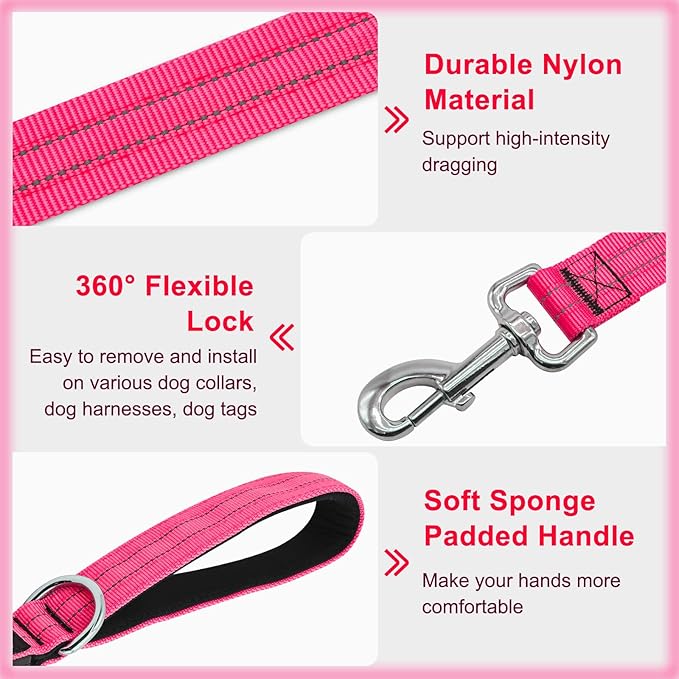 Led Dog Leash, 4 Ft Light Up Dog Leash Rechargeable Waterproof, Nylon Reflective Leashes with Padded Handle for Night Walking, Safety Glow in The Dark Dog Leash for Large Medium Small Pets