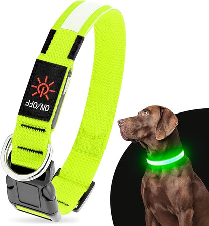 Illumifun LED Dog Collar, USB Rechargeable Light Up Collar, Flashing Pet Safety Light Glow in The Dark (Green, X-Large)