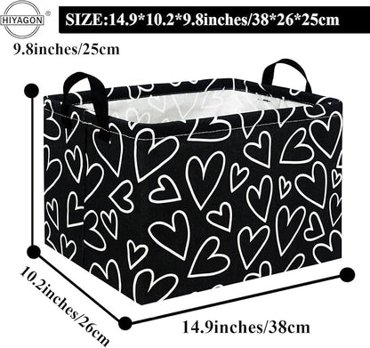 HIYAGON Rectangular Heart Basket Kids Baby Storage Bin Toy Basket Organizer Box for Girls Love Room Decor(Black Line Heart)