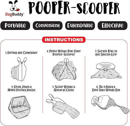 DogBuddy Pooper Scooper, Portable Dog Pooper Scooper, Poop Scooper for Small and Large Dogs, Pooper Scooper with Bag Attachment, Leash Clip and Dog Waste Bags Included (Large, Kiwi)