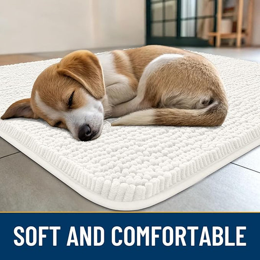 Smiry Dog Door Mat for Muddy Paws 59x24, Absorbs Moisture and Dirt Doormat, Non-Slip Washable Quick Dry Chenille Front Door Mat Indoor Entrance, Entryway Carpet for Inside Floor, Ivory