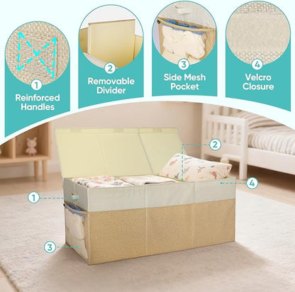 BALEINE Fabric Storage Bins with Lid, Collapsible Extra Large Storage Boxes Bins Baskets with Divider for Home Organizing (37.5"x13"x16", Grey)