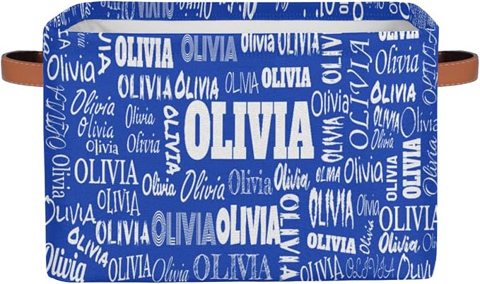 Personalized Kids Toy Box with Name, Custom Nursery Baskets Cubes Box, Kids Custom Storage Basket Laundry Baskets Organizer with Handles, Royal Blue Background