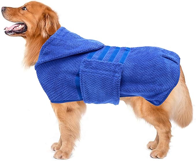 Geyecete Dog Drying Coat with Hood - Pineapple Grid Fast Drying - Blue - XL