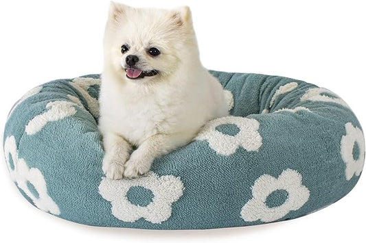 23 Inch Calming Dog Bed for Small Dogs Cats, Kitty Puppy Round Anti-Anxiety Warm Bed, Soft Cozy Anti-Slip Donut Washable Pet Bed, Fits up to 30 lbs Pets