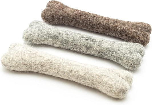 Glaciart One Felted Wool Dog Chew Bone (3 Pcs)| Durable for Puppy Chew for Teething & Dog Teeth Cleaning | Pet Toys Fetch Games & for Anxiety/Boredom | Great for Small or Medium