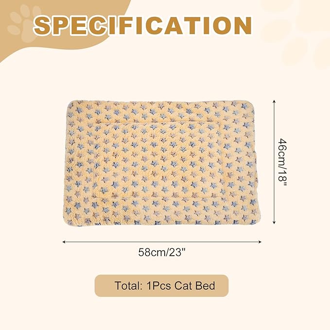 Dog Cat Bed Mat, Soft Coral Fleece Pet Cushion Pad with Cute Star Print, Warm Washable Pet Bed 23x18 Inches, (Coffee), Intended for Medium Small Dog Cat