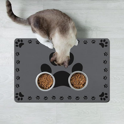 Dog Food Mats for Floor, Absorbent Pet Food Mat - Cat Feeding Mat Quick Dry Dog Bowl Mats for Water Pet Supplies Feeding Placemat 16" x 24" Grey