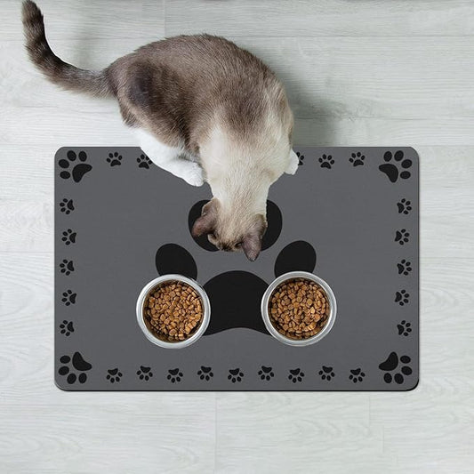 Dog Food Mats for Floor, Absorbent Pet Food Mat - Cat Feeding Mat Quick Dry Dog Bowl Mats for Water Pet Supplies Feeding Placemat 16" x 24" Grey