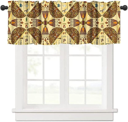 Vintage Ancient Egypt Valance Curtains, Old Egyptian Hieroglyphics Print Mysterious Egypt Culture Window Valance Curtain for Farmhouse Bedroom Living Room Kitchen 54x18inch
