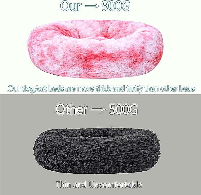 Calming Dog Bed for Small Dogs Cats, Kitty Puppy 23'' Round Anti-Anxiety Warm Fluffy Plush Faux Fur Bed, Soft Anti-Slip Donut Washable Small Pet Bed, Cozy Cat Puppy Bed, Fits up to 30 lbs Pets