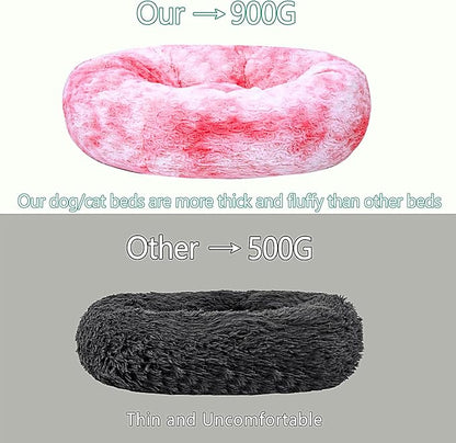Calming Dog Bed for Small Dogs Cats, Kitty Puppy 23'' Round Anti-Anxiety Warm Fluffy Plush Faux Fur Bed, Soft Anti-Slip Donut Washable Small Pet Bed, Cozy Cat Puppy Bed, Fits up to 30 lbs Pets