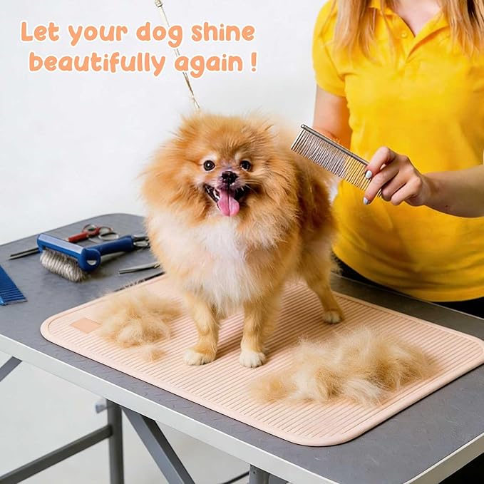 Dog Grooming Table Mat Pad Non Slip，Silicone Durable Premium Non-Slip Dog Bath Mat，Slip Mat - Bathing Mat for Pets，22.45inchX15.75inch (Khaki)